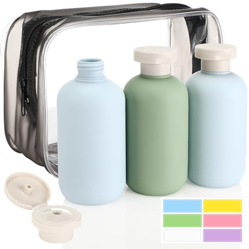 Auauraintt 3Pack flacons de voyage portables avec bouchon rabattable, récipients de voyage rechargeables en plastique, adaptés pour lotion pour le corps, shampoing, après-shampooing, lotion (200ml)