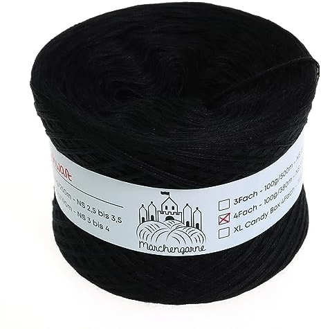Bobbel einfarbig 200g - 760m 4 fädig Bobbel Wolle Farbverlaufsgarn handstrickgarn stricken häkeln (Schwarz)