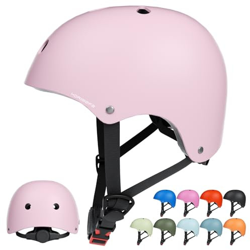 KORIMEFA Casco Bicicleta para Niños Casco Infantil Ajustable para Monopatín Patinaje BMX Esquiar, Casco para multibles Deportes niño niña de Edad de 3-13 años (Rosa Claro, Small)