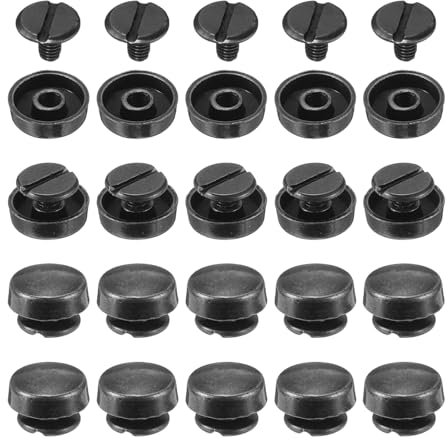 QUARKZMAN 20 Set Chiodi Testa Piana Borchie 10mm Piedini Borse Lega Testa Chiodo Fibbia Piatta Bottone Rivetti Set Strumenti Fibbie Ruote Rotondo per Artigianato Pelle, Colore Pistola