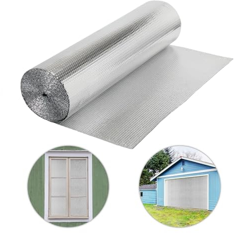 Ollewiellan Isolierfolie 1M X 10M Reflexionsfolie Heizung 10㎡ thermofolie Alu-Luftpolsterfolie Dämmfolie Isolierung für Wohnmobile Abstellräume Garagen Fenster Dächer Gewächshäuser