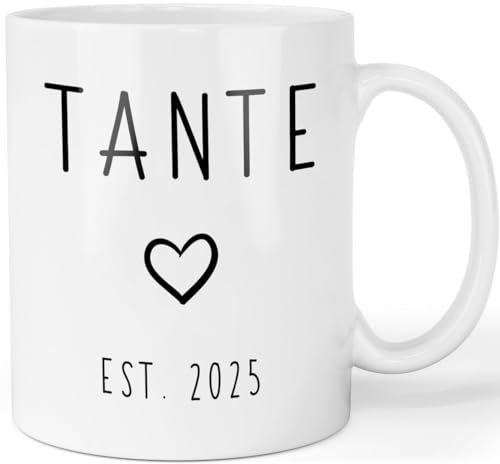 Printschmiede - Tasse Schwangerschaft verkünden - Du wirst Tante 2025 - beidseitig bedruckte Kaffeetasse - Geschenk werdende Tante, Weiß, 330ml