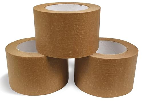JeeJaan® 3 Rolls of Kraft Paper Tape 75mm x 50m Self-Adhesive Eco-Friendly Paper Tape for Packing Shipping and Parcel Sealing Durable Recyclable Strong Adhesive for Boxes and Wrapping Use