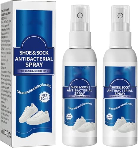 2Pcs Shoe & Sock Deodorant Spray, Foot Odor Eliminator Shoe Deodorizer, Foot Spray Odor Eliminator Spray, Shoe Odor Eliminator, Foot Deodorant for Shoes & Gym Gear, 60ml