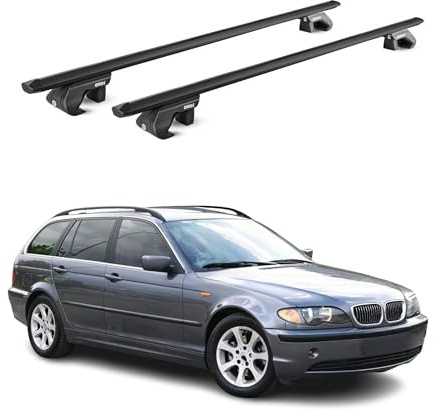 OMAC Dachträger für BMW 3er Touring E46 1999-2005 Aluminium Schwarz | TÜV geprüft, bis 90 kg Traglast, T-Nut-Befestigung, für Standard-Dachreling geeignet, Querträger, Grundträger