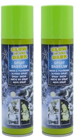 Spray de nieve de Navidad 150 ml que brilla en la oscuridad – Juego de 2 – nieve artificial decorativa fosforescente para pulverizar – Nieve en aerosol – copos de nieve artificial, escarcha