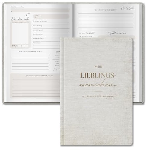BIROYAL Freundebuch für Erwachsene - Freundschaftsbuch Erwachsene für 30 Freunde, Familie, Kollegen und Wegbeleiter - A5 Poesiealbum Erwachsene zum Ausfüllen - Beste Freundin Geschenke