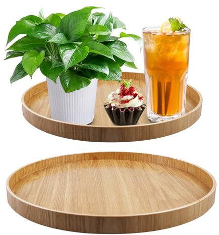 SPORWAY 2 Stück Runde Holztablett: 30CM 33CM Holz Dekotablett, Holz Servierplatte, kerzentablett, Charcuterie-Servierbrett, Holz Küchentablett für Getränke, Kaffee, Schlüsseln, Schmuck, Deko