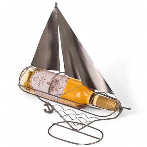 MIJOMA Portabottiglie a vela – Elegante portabottiglie in metallo a forma di barca – Elegante contenitore per vino – 33 x 10 x 33 cm – per marinai e amanti del vino