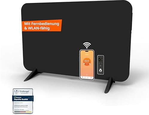 Könighaus 450W Smart 𝗗𝘂𝗮𝗹-𝗜𝗻𝗳𝗿𝗮𝗿𝗼𝘁𝗵𝗲𝗶𝘇𝘂𝗻𝗴 - Standgerät/Wandmontage - WLAN App-Steuerung mit Fernbedienung - Heizkörper inkl. Handtuchhalter, Standfüße & Befestigung - Farbe: Schwarz