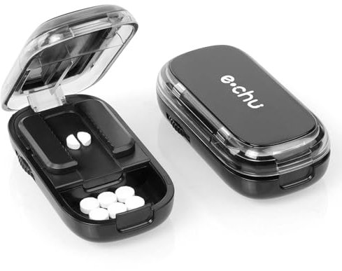 AOGOE Coupe-Comprimé, Séparateur de Comprimés avec Lame, Séparateur De Pilules Portable pour Couper et Écraser Petits et Gros Cachets, 2 en 1, avec compartiment de rangement pour pilules