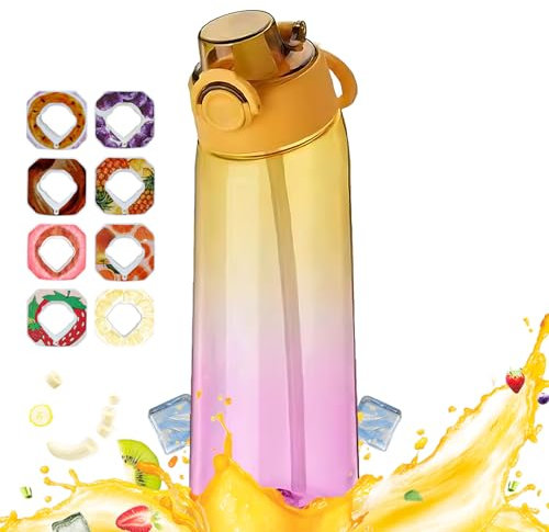 Air Gourde Up 900ML, Bouteille Air Gourde Up Gourde Sport Paille avec 8 Stochastique Pods de Gout Gourde Aromatisée Air Gourde Up Tritan Water Bottle Fitness (Jaune Rose)