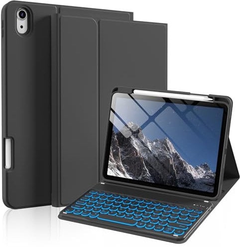 Keyboard Case for iPad (A16) 11th/10th Generation 2025/2022 11/10.9 inch, Smart Folio Cover with 7 Colors Backlit Wireless Detachable Keyboard, Support Auto Sleep Wake, for iPad 10th Gen 2022, Black