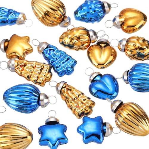 QUARKZMAN 25pcs Adornos de Navidad de Vidrio Marrón Azul Decoraciones de Árbol de Navidad de 1-1.5 Adornos de Navidad Vintage para Árbol de Navidad, Halloween, Eventos y Bodas