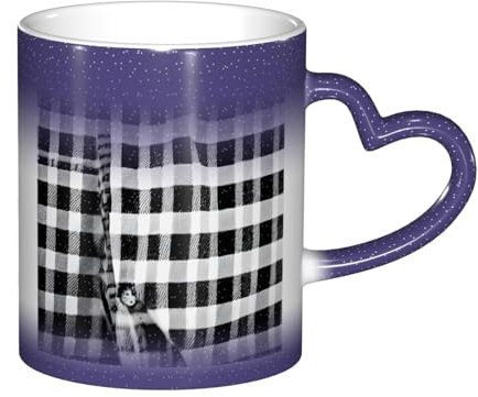TTYDOKLA Tazza con stampa a quadri bianchi e neri che cambiano colore, tazze da caffè sensibili al calore, per regali personalizzati e uso quotidiano