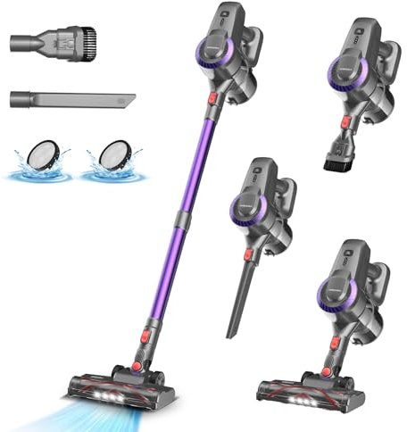 Aspirateur Balai sans Fil N300, 25KPa & 2 Vitesses, Aspirateur sans fil 175W, Aspirateur Léger, 50Min Autonomie, 6 en 1 Aspirateur Balai sans Sac pour Les Poils d'animaux, Tapis, Canapé, Voiture