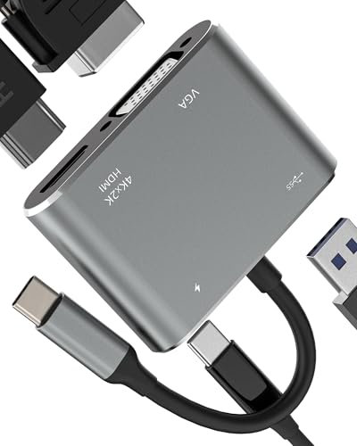Adaptateur USB C HDMI VGA USB (4en1) OTG 3.0 Type C Multiport Hub MacBook pour iPad pour iphone 16 PC Écran Thunderbolt Connecteur pour Apple Mac Ordinateur 4K DisplayPort Compatible avec Samsung S24