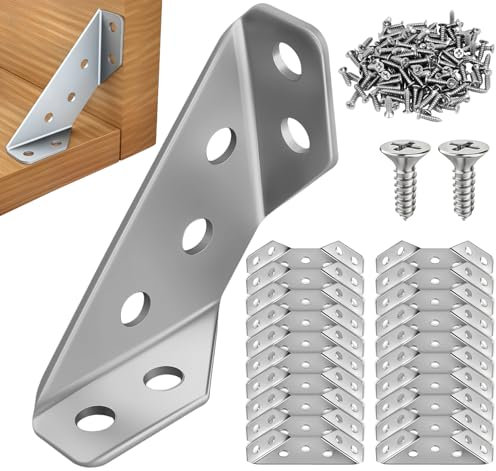 Anstore Dreiecksstütze Aus Edelstahl mit 147 Schrauben, 20 Stück Eckverbinder Möbelverbinder Befestigungswinkel für Holz Tisch Stuhl, Winkel Metall Eckwinkel ideal zur Verstärkung von Möbelbeschlägen