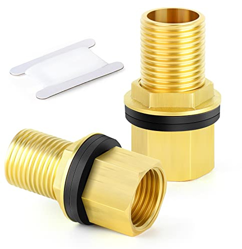 GASHER 2 Stück Messing 1/2 Female 1/2 Male Bulkhead Tank Connector Adapter Fitting mit Gummiring