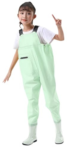 Generisch Wathose für Kinder Kinderwathose Watthose Jungen Anglerhose Mädchen Regenhose mit Stiefeln Junior Hosenträger Outdoor Buddelhose Matschhose Regenstiefel rutschfeste Sohle Gummistiefel