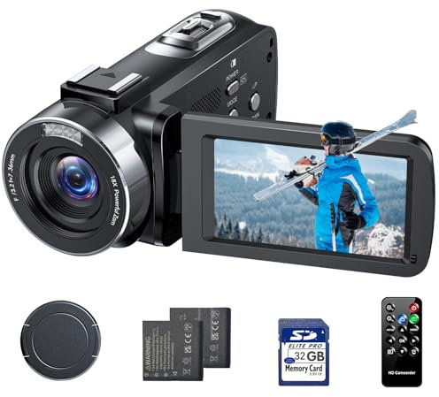 FIREFOTO 4K 42MP Camcorder Video Camera with 3.0 270° Rotatable Screen, 18X Digital Zoom, 2 Batteries, 32GB SD Card & Remote Control – Ideal for Vlogging, YouTube & Beginners