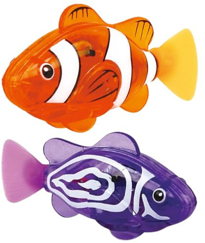 NHQZ Lot De 2 Poissons Robots Nageant dans Plusieurs Directions, À Piles, Jouet pour Piscine, Jouet Aquatique,Fisher (Orange Et Violet, A)
