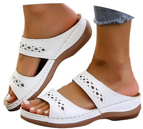Generisch Mules orthopédiques pour femme - Chaussons d'été pour femme - Pieds larges - Sandales de bain légères - Sandales d'été avec semelle large - Sandales en cuir