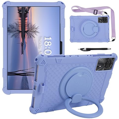 Custodia per Bambini per Honor Pad X8a / X9 11 Pollici 2024 con Portamatite, Antiurt, Supporto per Impugnatura Girevole a 360°, Cinghia a Tracolla (Viola)