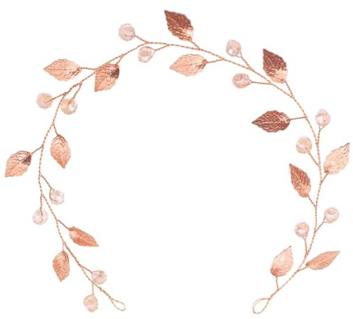 BAZEITFLOW Cerchietto Sposa con Foglie in Cristallo e Fascia per Matrimonio Accessorio Raffinato per Acconciature Sposa e Damigelle Design Delicato e Rosa Oro