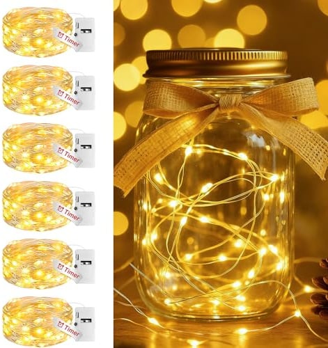 btfarm 6 Stück Mini Lichterkette Batterie mit Timer, 2M 20 LED Lichterkette Innen Batteriebetrieben 3 Modi Silberdraht Kleine Lichterketten Wasserdicht für DIY Party Hochzeit Weihnachten Deko Warmweiß