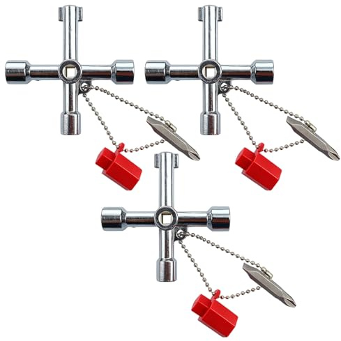 3 Stück SchaltschrankschlüSsel, GasflaschenschlüSsel, Universal SchlüSsel, MüLltonne HeizköRper VentilschlüSsel, Universal 4 Wege SchlüSsel, Zinklegierung VierkantschlüSsel, Silber