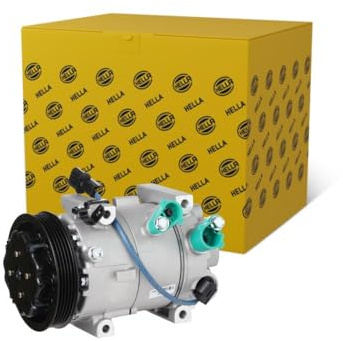 HELLA 8FK 366 201-721 Compressor, air conditioning - 6VS12e - 12V - R 134a/R 1234yf - PAG 46 YF - 120ml - with magnetic clutch/with seal ring/with PAG compressor oil