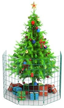 Present Protector Xmas Tree Fence Pet Guard, Christmas Tree Protector from Dogs, Pet-Safe Barrier to Protect Christmas Decorations, Xmas Tree Fence (1m High (100mm x 125mm Square Holes), 4 Panels)