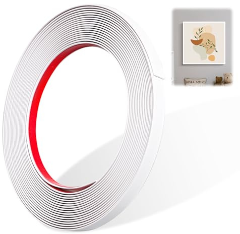 Bubuny 7M Moulure Adhésive Flexible en PVC Blanc, Baguette de Finition Autocollante, Bordure Décorative pour Mur, Plafond, Sol, Porte, Fenêtre, Miroir, Armoire et Bord de Carrelage