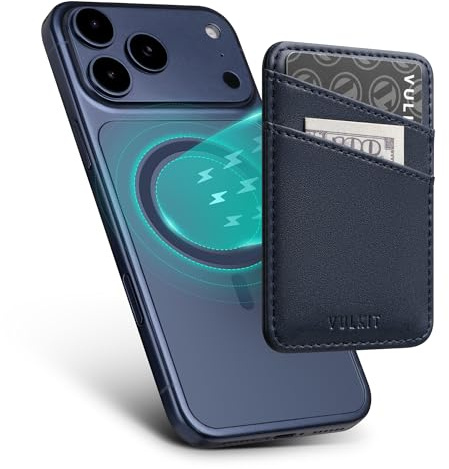 VULKIT MagSafe Wallet with MagSafe Sticker, 2-Card Holder with RFID Blocking, Slim Leather Magnetic Wallet for iPhone 17/16/15/14/13/12 Series & Selected Samsung Devices, Not for mini