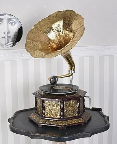 Gramophone Player Original/Working Gramophone Record Player 8gp - Wood, Brass - 78 RPM Record Support - Manual (Spring-driven) - Disc - Antique Style - Ideal for Home Decor