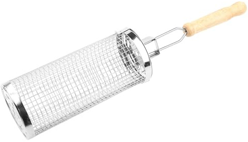 Grill Welten Grillkorb Edelstahl BBQ Grillkorb Rolling Grill Basket 20 cm Korblänge BBQ Zubehör für Gemüse Fleisch Fisch Wurst Grillzubehör mit Holzgriff abnehmbar