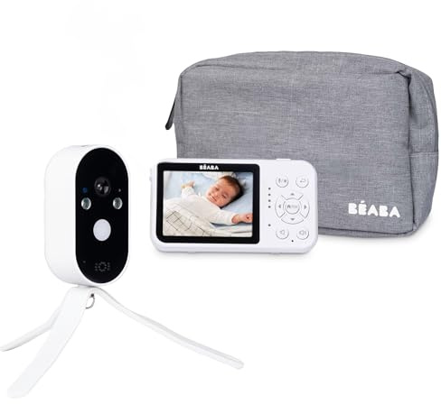 Béaba, Vigilabebés Vídeo Sin WiFi – Cámara con Batería 36h, Pantalla 2,8”, Visión Nocturna, 0 Ondas, VOX, Luz Nocturna, Walkie-Talkie, Soporte Flexible, Vigilabebés Portátil, Zen Travel, Blanco