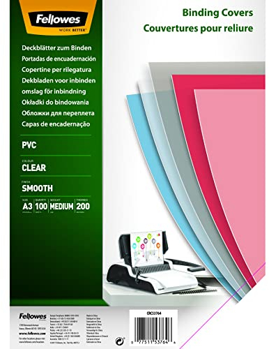 Fellowes 53764 - Pack de Couvertures de reliure 100 PVC A3 200 Microns - Transparent