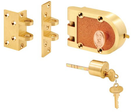 PRIME-LINE SE 15361 Deadbolt, Solid Bronze Alloy, Brushed Brass, Angle and Flat Strike, Single Cylinder Door Lock, 1 Pack