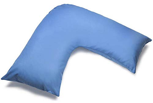 Belledorm Sky Blue V shaped pillow case cover with poppers | 200 thread count percale - pregnancy maternity orthopaedic support nursing