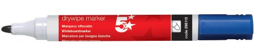 5 Star Blue Dry Wipe Whiteboard Marker Pen - 3mm Bullet Tip (Pack of 12), 296115-12