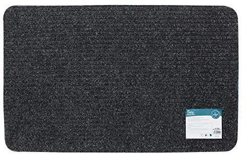 JVL Delta Ribbed Lightweight Indoor Entrance Door Mat, Charcoal, 80 x 50 cm