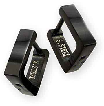 Fly Style Paar Klapp Creolen aus Edelstahl - Eckige Ohrringe für Damen und Herren - Edelstahl Kreolen Klein, Farbwahl:schwarz