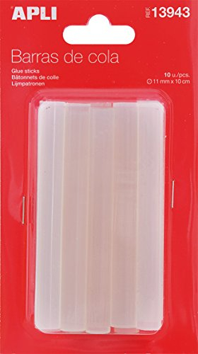 APLI 13943 - Pack de 10 barras para pistola de cola, 11 mm x 10 cm, color transparente