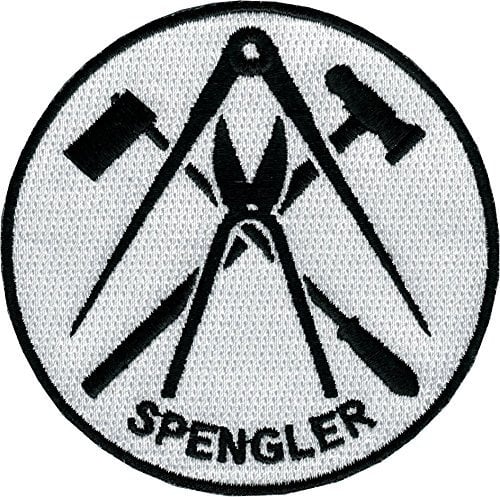 JOB Stick-Aufnäher Patch Zunft Emblem Wappen SPENGLER Ø 8 cm schwarz/weiß