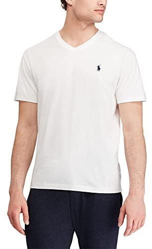 POLO RALPH LAUREN Men's V Neck Classic Fit Tee Shirt, White, XL (710708261005)