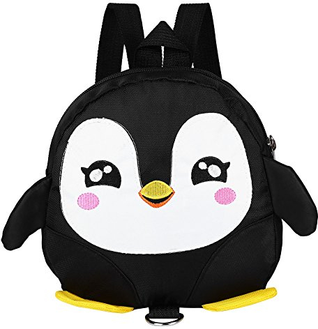 Fdit Rucksack Kinderrucksack Niedlichen Cartoon Pinguin Baby Sicherheitsgurt Rucksack Kleinkind Anti-verlorene Tasche Kinder Schultasche(22 * 22 * 4cm-Schwarz)