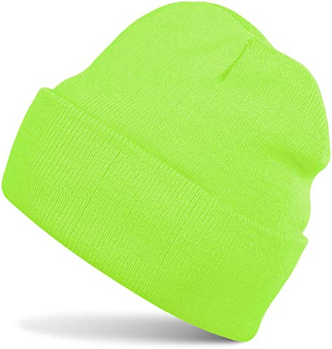 styleBREAKER Unisex Beanie Strickmütze Einfarbig, Feinstrick Mütze doppelt gestrickt, warme Winter Strickbeanie 04024029, Farbe:Neongrün