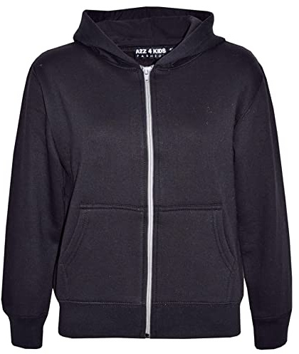 A2Z 4 Kids Girls Boys Classic Plain Tie Dye Print Full Zip Up Hooded Zipper Top Jacket - Zipper Black 3-4